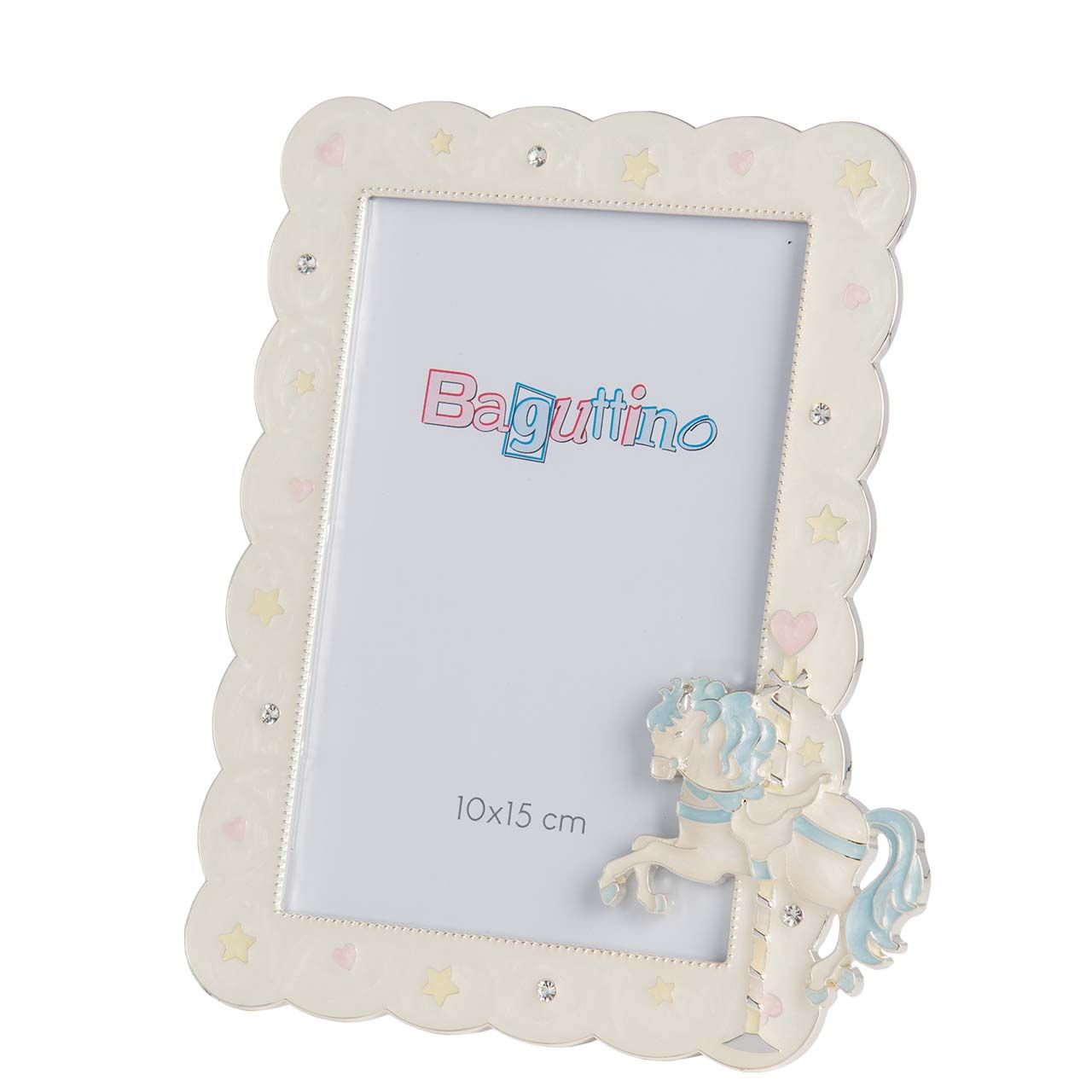 PORTAFOTO 10x15 IN SIVER PLATED CON CAVALLINO AZZURRO